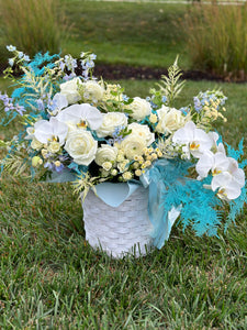 White basket with mixed flowers # 7